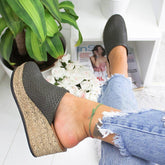 Sandalias de cuña con punta cerrada y agujeros vintage, zapatillas con tacón de aguja